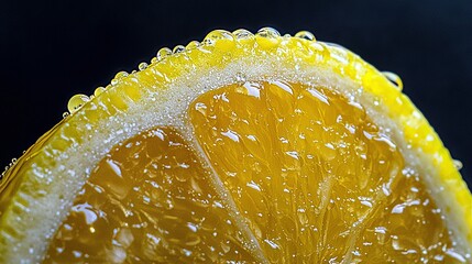 Poster -   Close-up of an orange slice with water drops on top and bottom