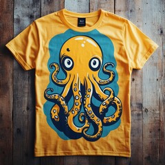 Wall Mural - Yellow t-shirt featuring a cartoon octopus design.