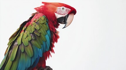 Wall Mural - Scarlet Macaw Parrot with Vibrant Feathers on White Background