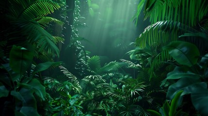 Wall Mural - Mysterious jungle path with sunlight filtering through foliage