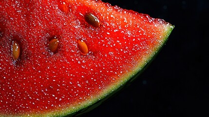 Wall Mural -   Watermelon slice on black background with water droplets