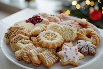 Wall Mural - Selection of christmas cookies on a white plate  cookies