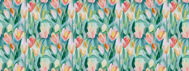 a dreamy atmosphere abstract painting of tulips in a naive impressionistic style with gouache