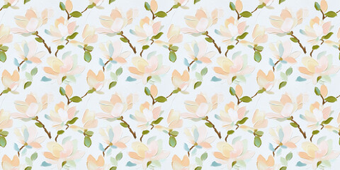 an abstract impressionism painting pattern of magnolias on a white background