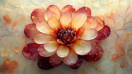 Poster -   Close-up of a flower with water droplets on its petals; red, yellow, and white petals