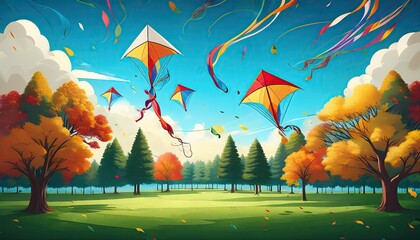 Canvas Print - Kites flying high in autumn