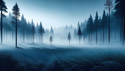 Wall Mural - Misty forest with tall trees