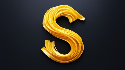 Letter s made of yellow pasta on dark background. Creative typography and culinary art concept