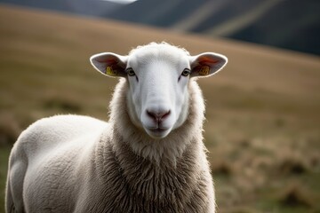 Wall Mural - Frontal Portrait of an Isolated Minimalist Sheep in a Natural Setting