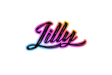 The name “Lilly” written in a stylized colorful retro font