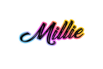 The name “Millie” written in a stylized colorful retro font