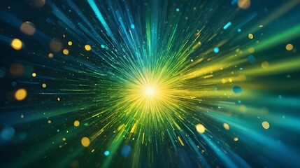 the image shows a burst of light with colors ranging from yellow to green, emanating from a central 