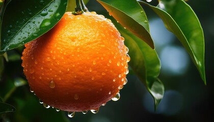 Wall Mural - Juicy orange on a tree