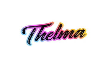 The name “Thelma” written in a stylized colorful retro font