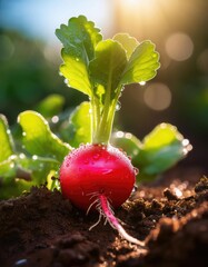 Wall Mural - Fresh radish in garden soil