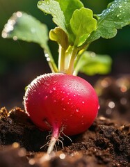 Wall Mural - Fresh red radish in soil