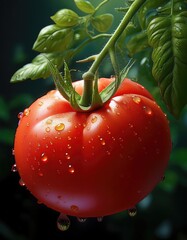 Wall Mural - Fresh tomato with dew drops