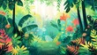 © atar - Vibrant Jungle Background Illustration with Sunlight, Flowers, and Lush Greenery