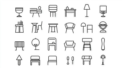 Wall Mural -   A group of chairs and tables is depicted with thin lines on a white background