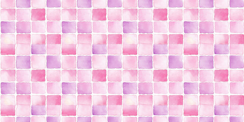 watercolor style pattern of soft pink and lavender color tiles, clean surface texture, white background