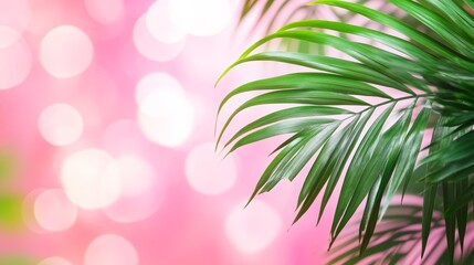 Sticker - Palm leaves with pink bokeh background, vibrant tropical nature concept