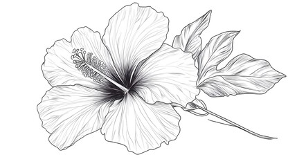 Wall Mural - Hibiscus flower outline illustration, Freehand sketching flower, Black and white with line art illustration.
