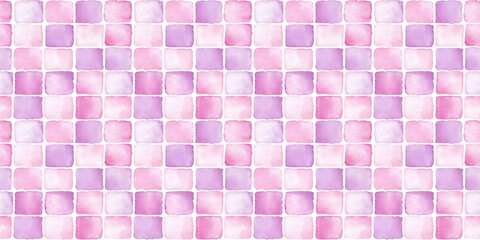 watercolor style pattern of soft pink and lavender color tiles, clean surface texture, white background