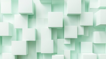 Poster -   Rectangular-shaped squares in light green and blue on white backdrop