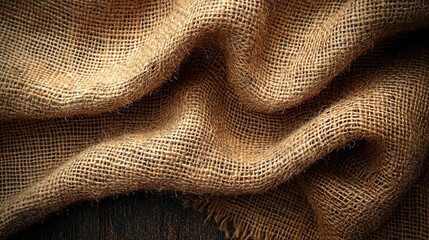 Poster -   A close-up of Burlock cloth on a wooden table against a black background