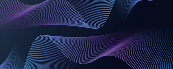 Wall Mural - Abstract glowing wave lines on dark blue background. Dynamic wave pattern. Modern flowing wavy lines. Futuristic technology concept. Suit for banner, poster, cover, brochure, flyer, website