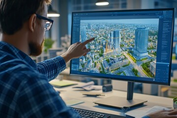 Wall Mural - engineer collaborates on digital twin project using bim technology for urban design and architecture