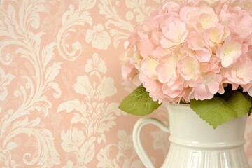 Poster - Pink Hydrangea in a White Pitcher.