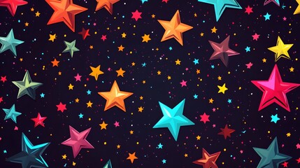 Wall Mural - Colorful Stars on Black Background.