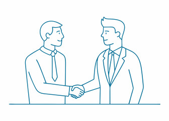 Wall Mural - Two business people meeting and shaking hands line drawing minimalistic style 