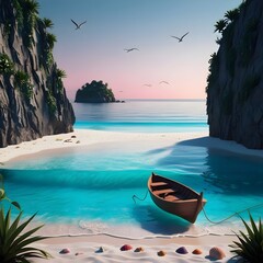 tropical island with boat