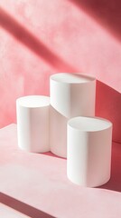 Poster - Minimal geometric podiums on pink background