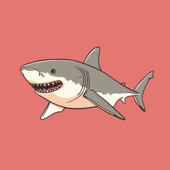 Canvas Print - Vector Illustration of a Happy Shark on Coral Background