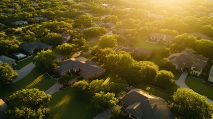 Wall Mural - Aerial View of a Suburb at Sunset