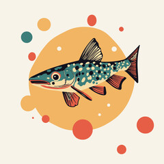 Wall Mural - Stylized Fish Illustration with Colorful Background Circles