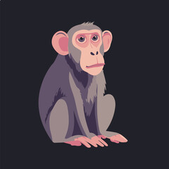 Sticker - Vector Illustration of a Sitting Monkey on Dark Background