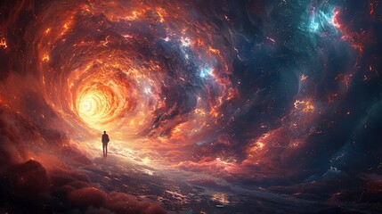 Wall Mural - A Man Standing Before a Cosmic Portal