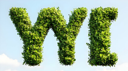 Green Leafy Letters YWT Spell Out Against a Blue Sky Background