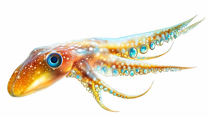 Detailed Illustration of an Octopus with Blue Spots on White Background