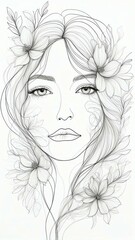 Wall Mural - abstract one line drawing of a face background