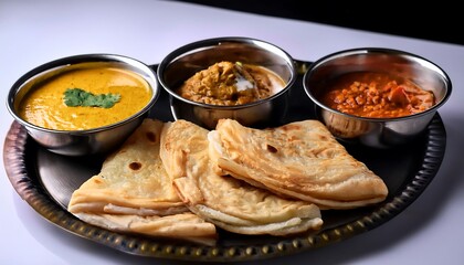 Wall Mural - Indian Cuisine Chicken Curry with Paratha Bread