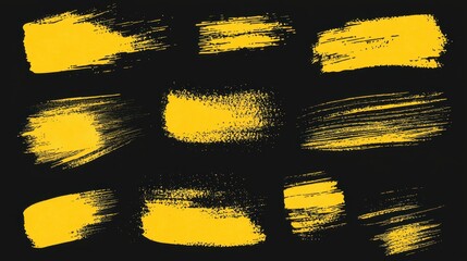 Wall Mural - Abstract Yellow Paint Strokes On Black Background