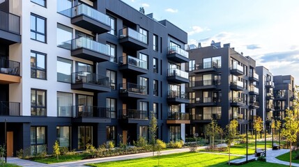 Sticker - Modern Apartment Building with Balconies and Courtyard