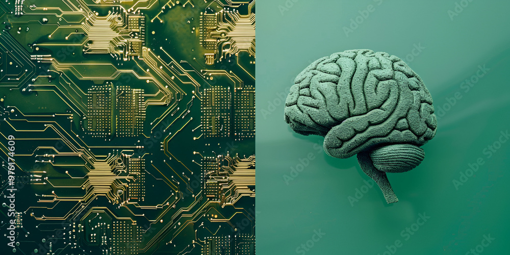 Brain and circuit board comparison, Artificial intelligence concept ...
