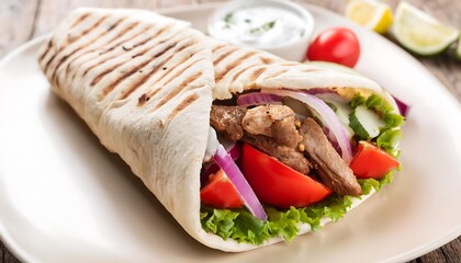 Canvas Print - Delicious Grilled Chicken Shawarma Wrap with Fresh Vegetables