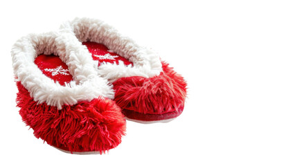 Wall Mural - Christmas furry indoor slippers on transparent background